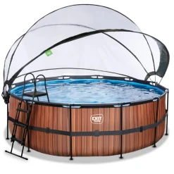 Best Exit - Piscina Wood efecto madera diámetro 427 x 122 cm con filtro de arena y cúpula Piscinas|Juguetes De Verano
