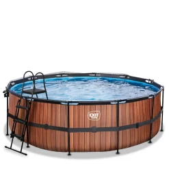 Best Exit - Piscina Wood efecto madera diámetro 427 x 122 cm con filtro de arena y cúpula Piscinas|Juguetes De Verano