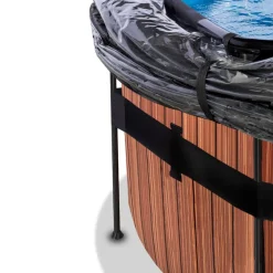 Best Exit - Piscina Wood efecto madera diámetro 427 x 122 cm con filtro de arena y cúpula Piscinas|Juguetes De Verano