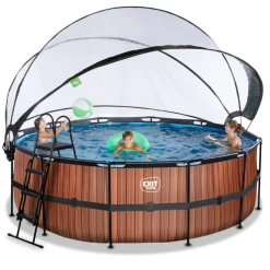 Best Exit - Piscina Wood efecto madera diámetro 427 x 122 cm con filtro de arena y cúpula Piscinas|Juguetes De Verano