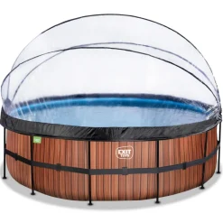 Exit - Piscina Wood efecto madera diámetro 450 x 122 cm con filtro de arena, cúpula y bomba de calor*Exit Toys Online