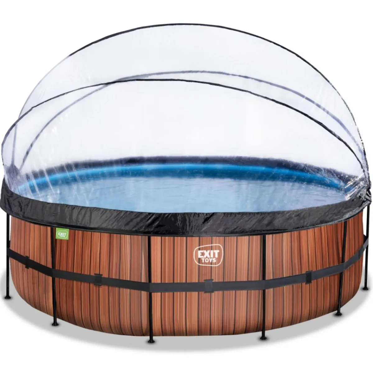 Exit - Piscina Wood efecto madera diámetro 450 x 122 cm con filtro de arena, cúpula y bomba de calor*Exit Toys Online