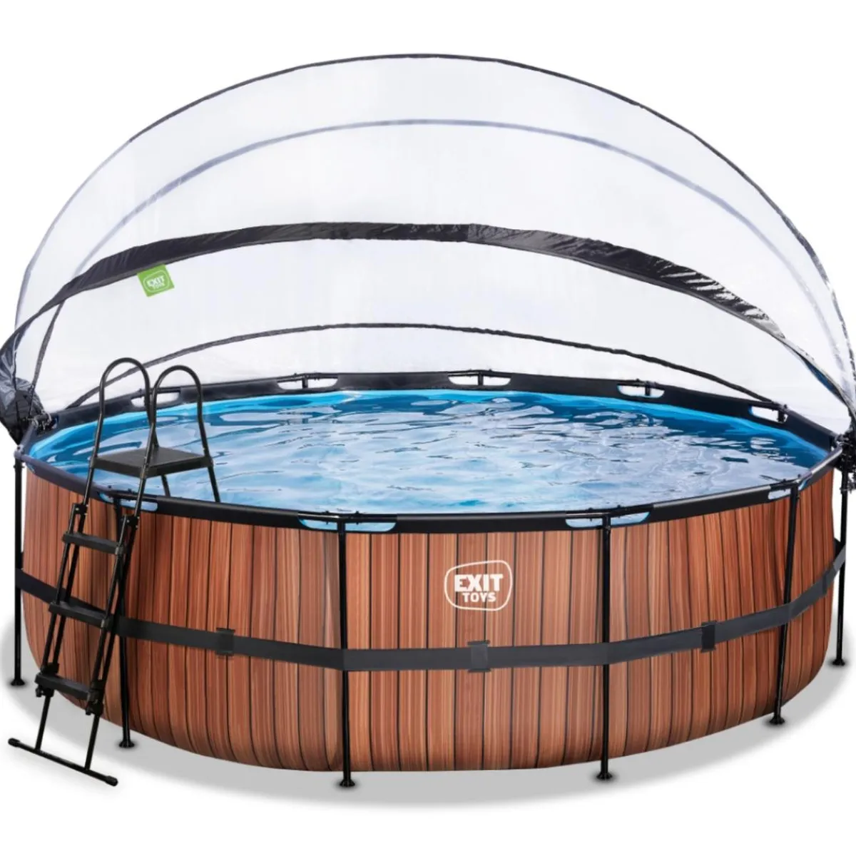 Exit - Piscina Wood efecto madera diámetro 450 x 122 cm con filtro de arena, cúpula y bomba de calor*Exit Toys Online