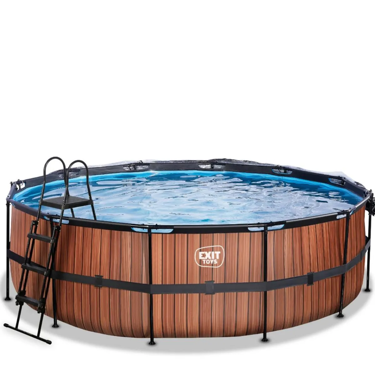 Exit - Piscina Wood efecto madera diámetro 450 x 122 cm con filtro de arena, cúpula y bomba de calor*Exit Toys Online