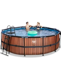 Exit - Piscina Wood efecto madera diámetro 450 x 122 cm con filtro de arena, cúpula y bomba de calor*Exit Toys Online
