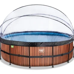 Exit - Piscina Wood efecto madera diámetro 488 x 122 cm con filtro de arena y cúpula*Exit Toys Sale