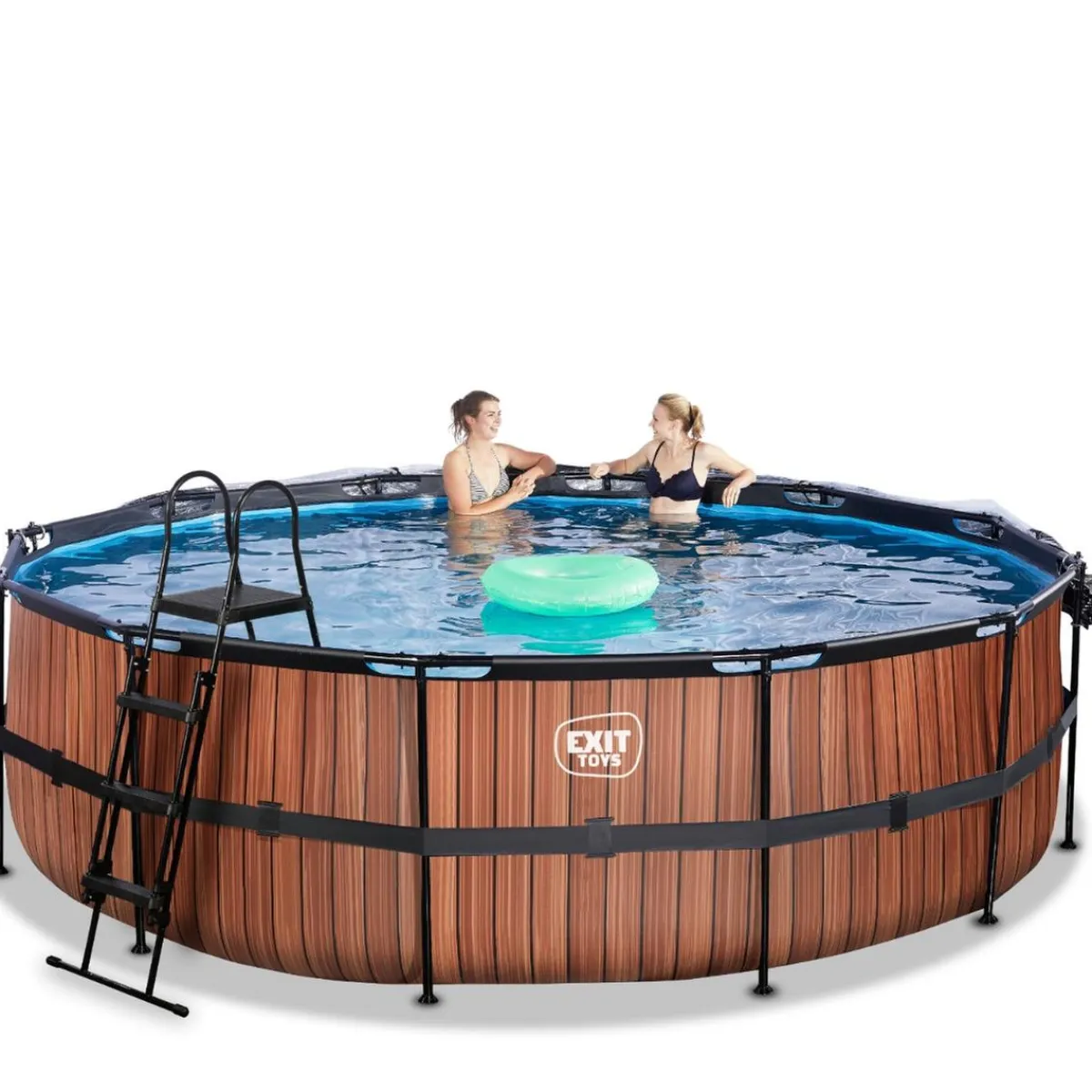 Exit - Piscina Wood efecto madera diámetro 488 x 122 cm con filtro de arena y cúpula*Exit Toys Sale
