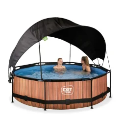 Sale Exit - Piscina Wood efecto madera diámetro 300 x 76 cm con filtro y toldo negro Piscinas|Juguetes De Verano