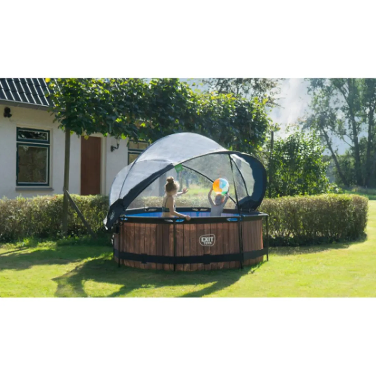 EXIT - Piscina Wood redonda 244 cm con cúpula y bomba de filtro*Exit Toys Hot