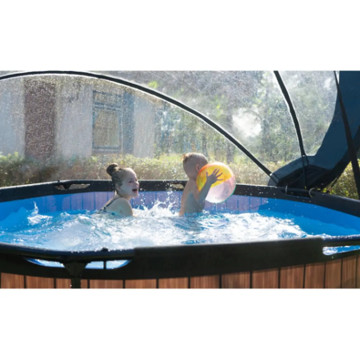 EXIT - Piscina Wood redonda 244 cm con cúpula y bomba de filtro*Exit Toys Hot