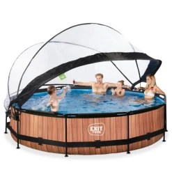 EXIT - Piscina Wood redonda 360 cm con cúpula y bomba de filtro*Exit Toys New