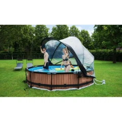 EXIT - Piscina Wood redonda 360 cm con cúpula y bomba de filtro*Exit Toys New