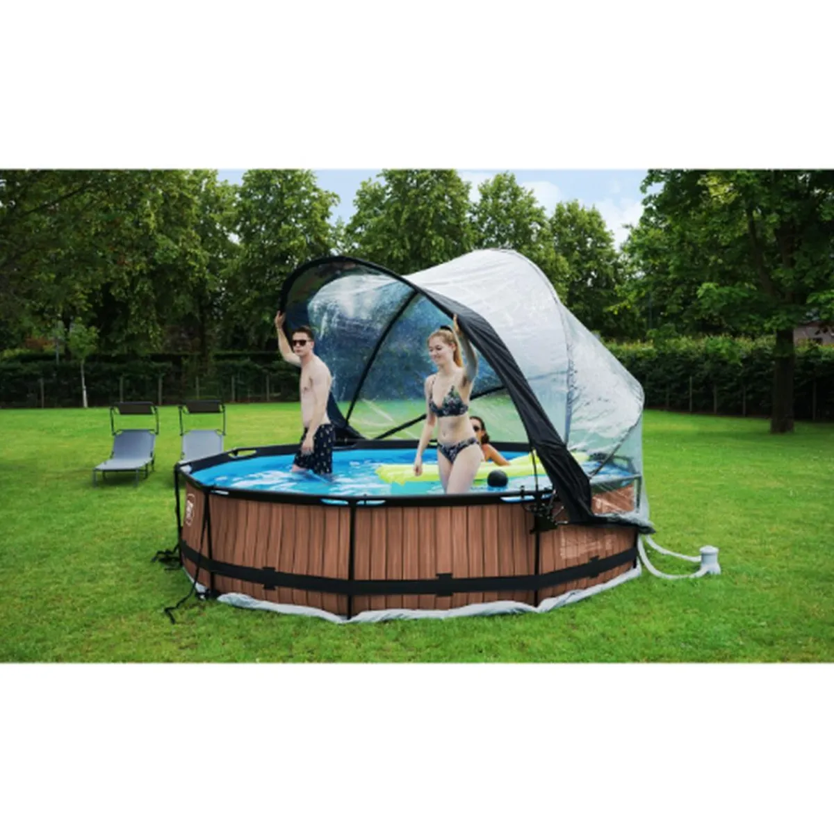 EXIT - Piscina Wood redonda 360 cm con cúpula y bomba de filtro*Exit Toys New