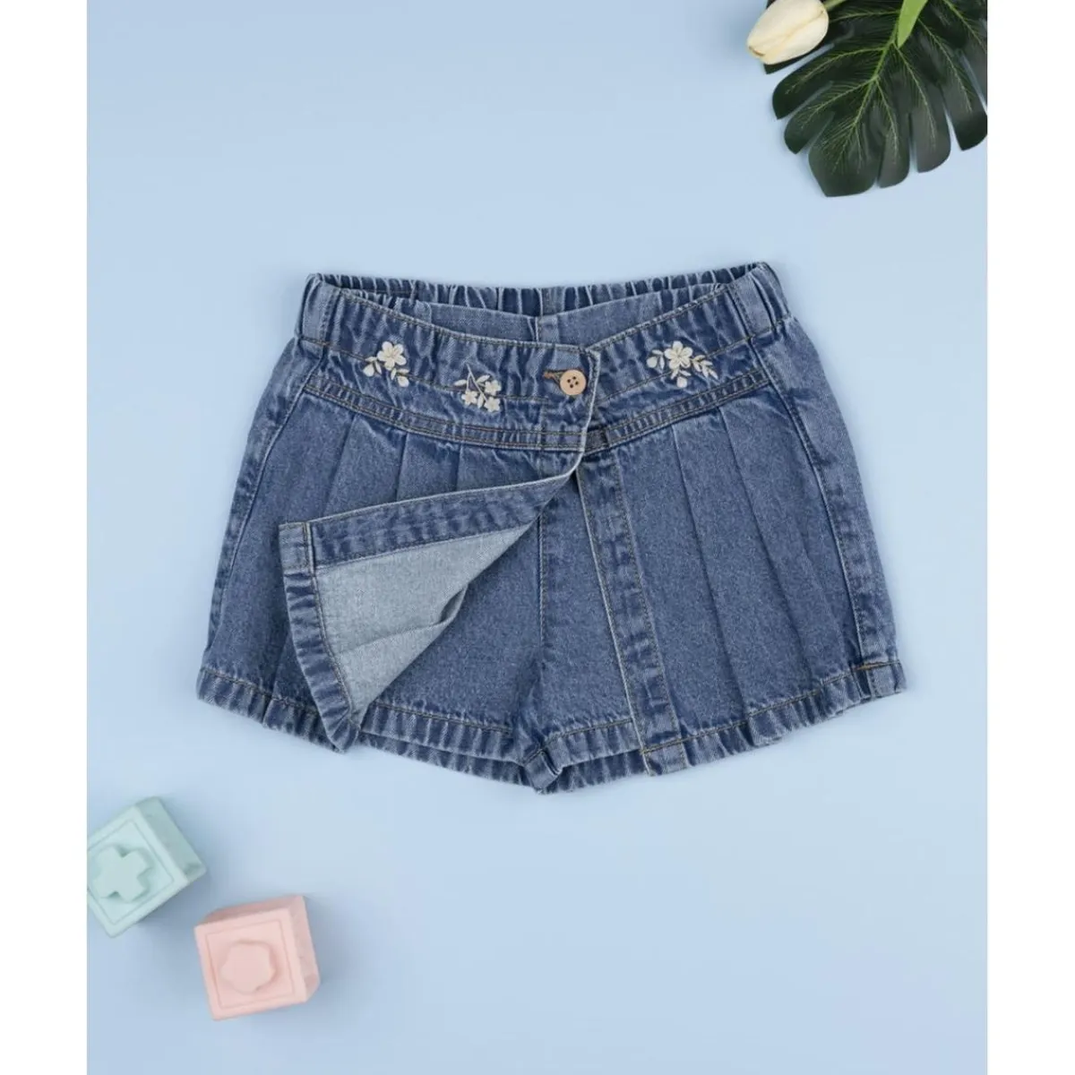 Falda-pantalón denim niña con flores*Prenatal Online
