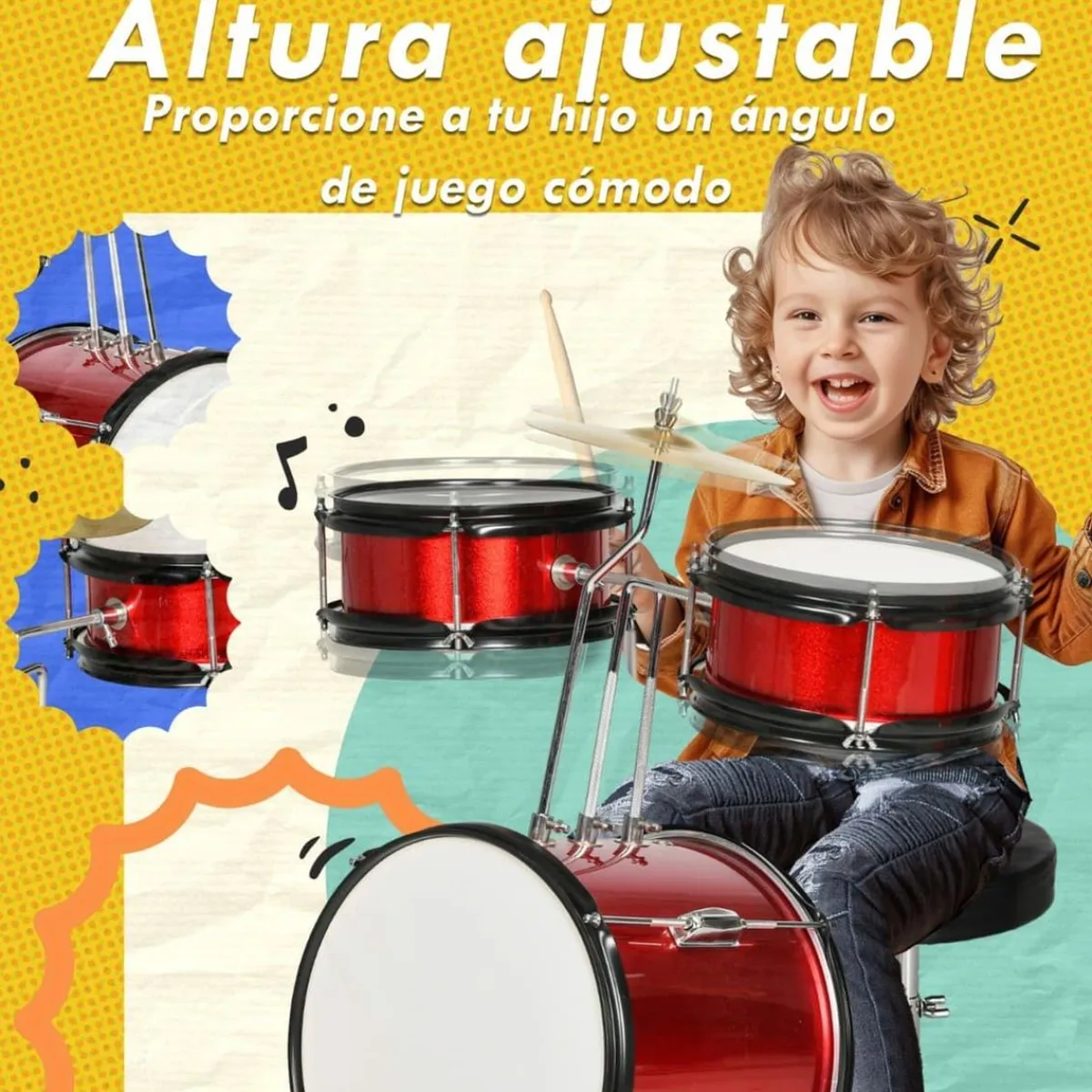 New Homcom - Batería con taburete Rojo Música|Electrónicos