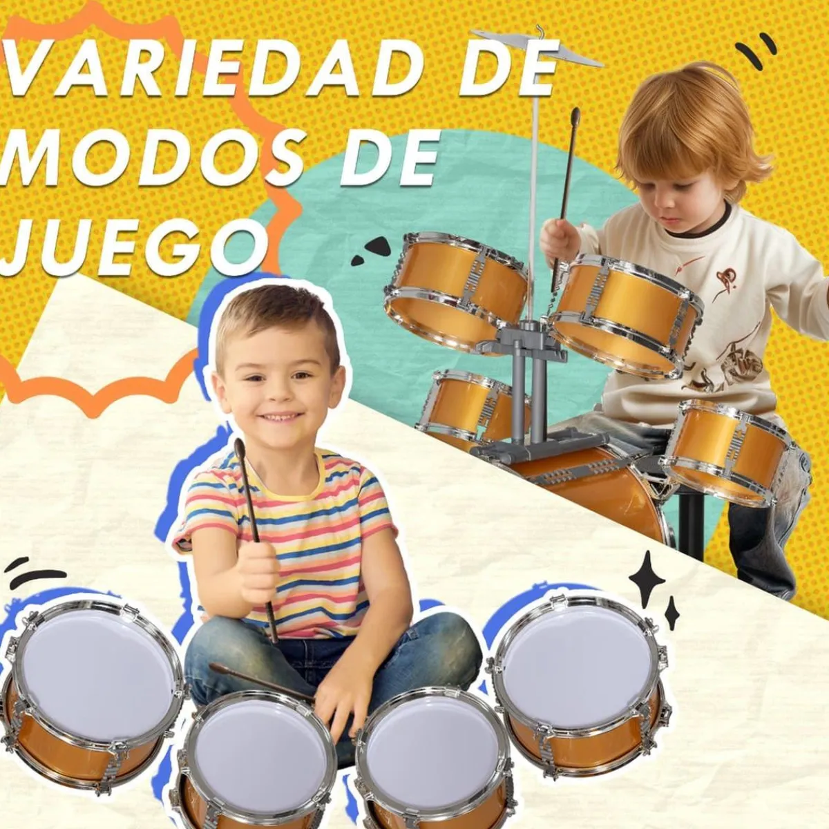 Homcom - Batería infantil 6 piezas con taburete Dorado*AIYAPLAY Outlet