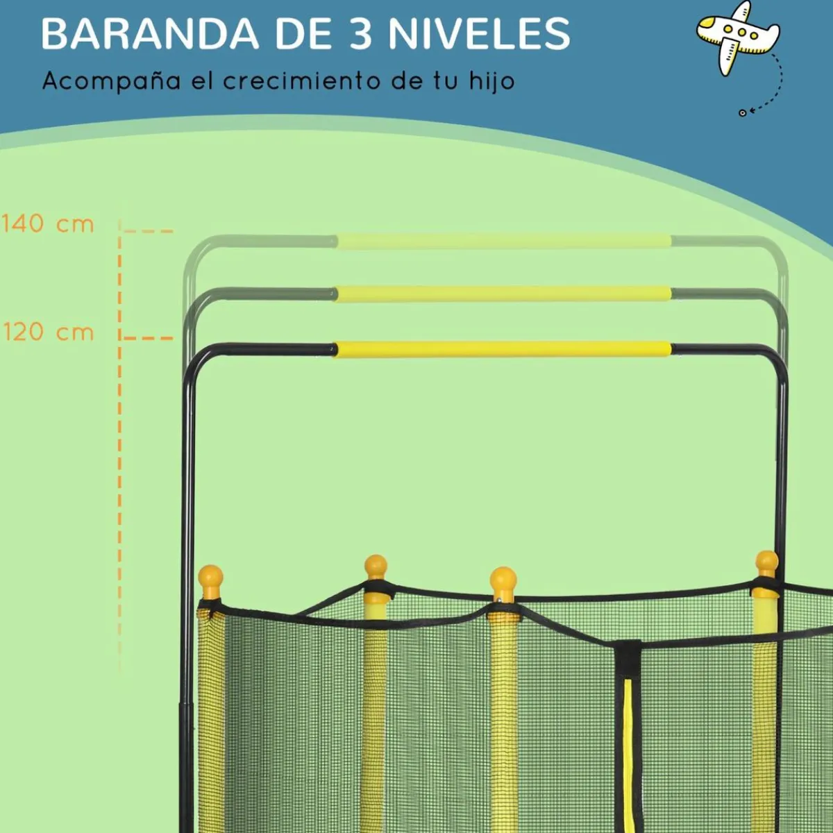- Cama elástica con red de seguridad Ø110 cm amarillo*Homcom Best