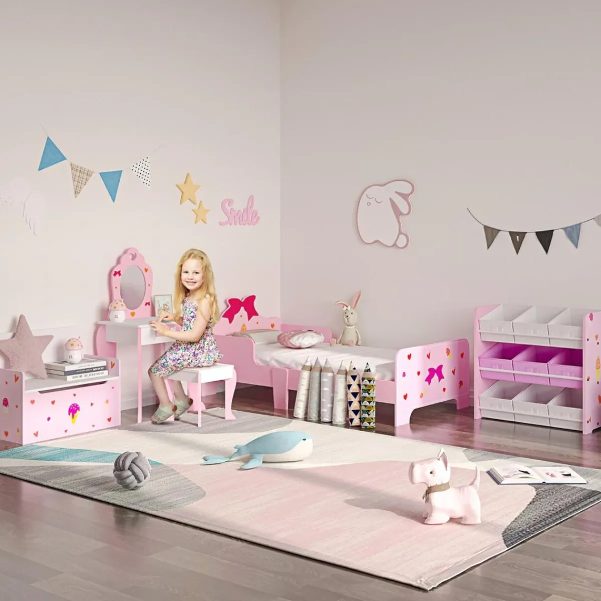 - Cama infantil corazones Rosa*Homcom Best