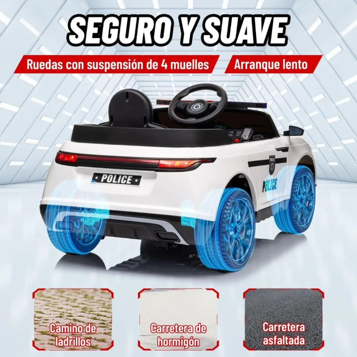 Best Homcom - Coche de policía eléctrico Blanco Vehículos De Batería O A Pedales