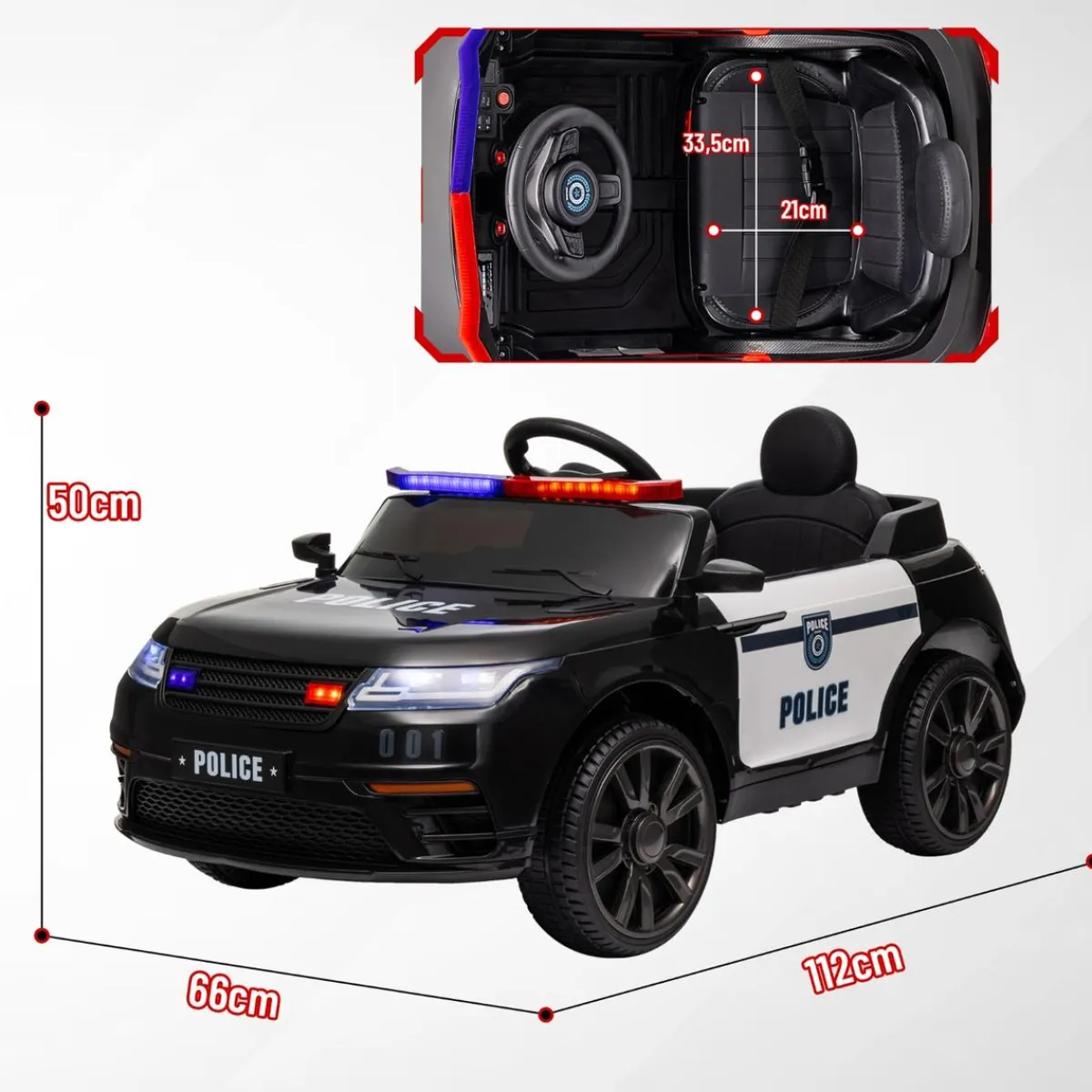 Homcom - Coche de policía eléctrico Negro*AIYAPLAY Clearance