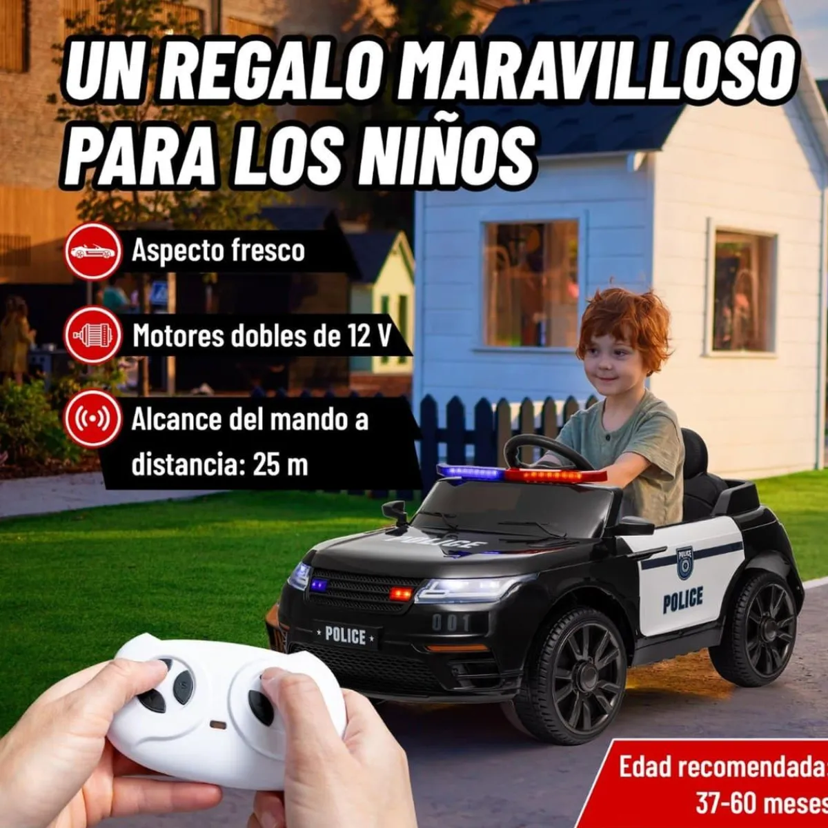 Homcom - Coche de policía eléctrico Negro*AIYAPLAY Clearance