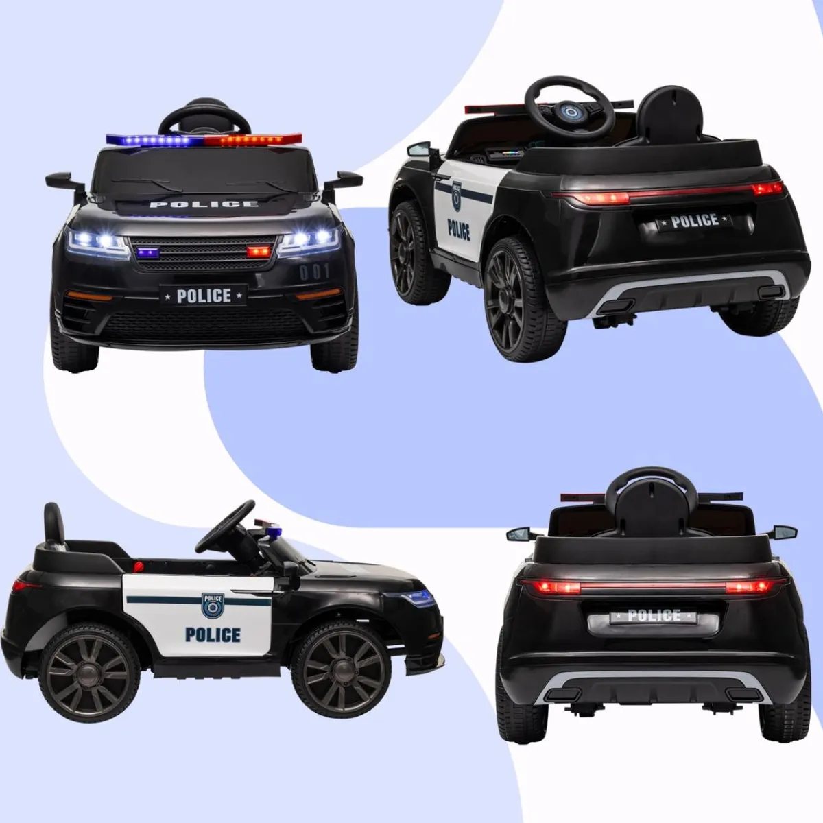 Homcom - Coche de policía eléctrico Negro*AIYAPLAY Clearance