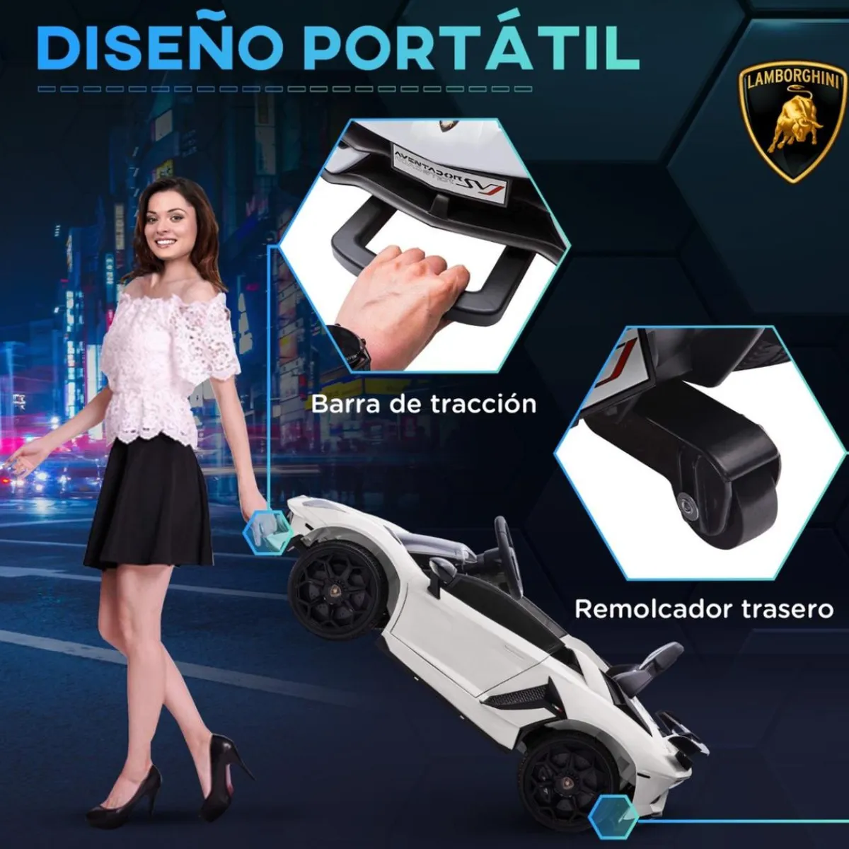 Hot - Coche eléctrico Lamborghini Aventador Blanco 12 V Vehículos De Batería O A Pedales