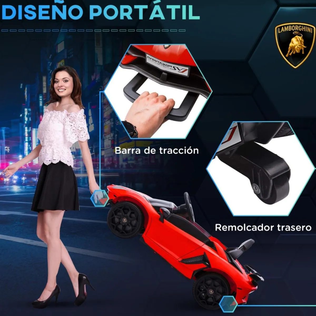 Hot - Coche eléctrico Lamborghini Aventador Rojo 12 V Vehículos De Batería O A Pedales