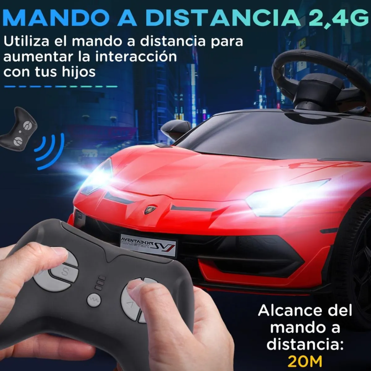 Hot - Coche eléctrico Lamborghini Aventador Rojo 12 V Vehículos De Batería O A Pedales