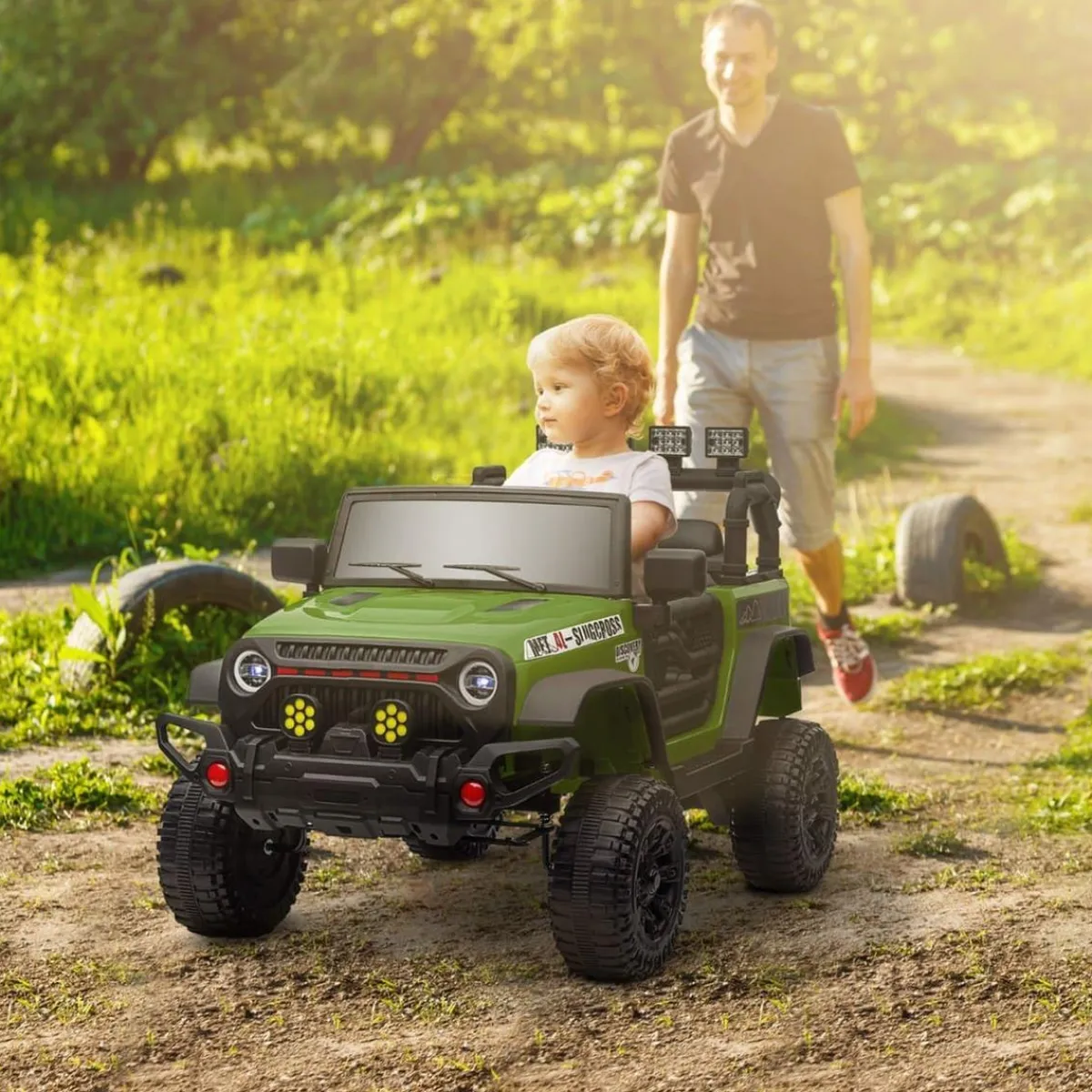 Homcom - Coche eléctrico Verde con mando Vehículos De Batería O A Pedales