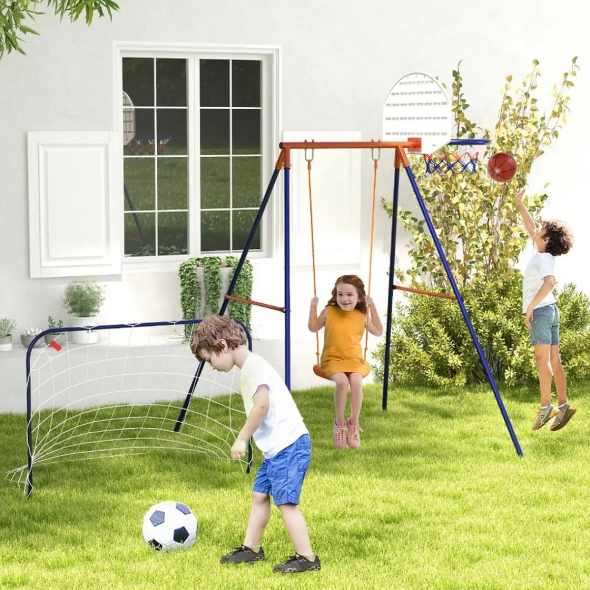 Homcom - Columpio infantil con portería y canasta*Outsunny