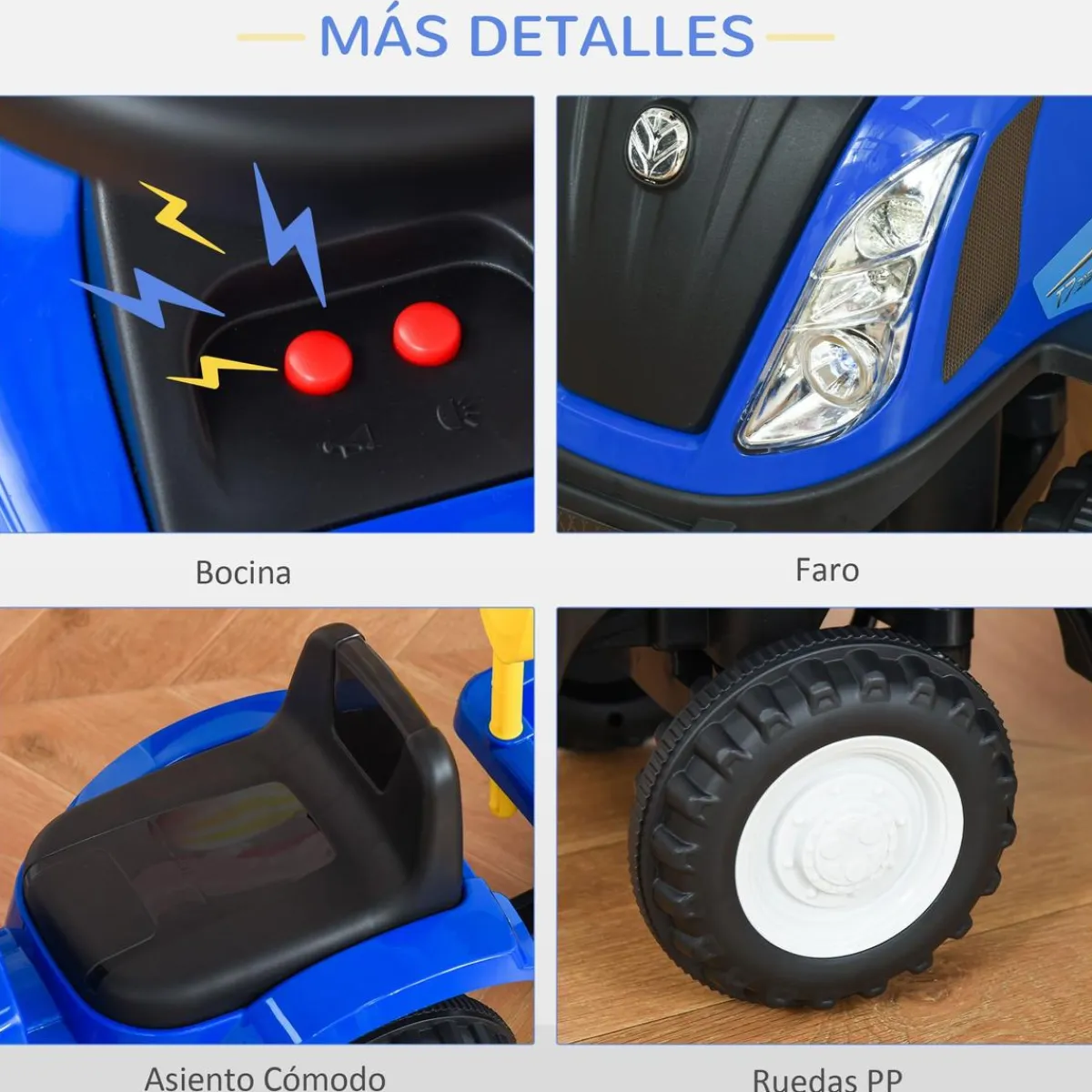 Discount - Correpasillos Tractor con remolque y herramientas Azul Vehículos De Batería O A Pedales