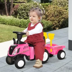 - Correpasillos Tractor con remolque y herramientas Rosa Vehículos De Batería O A Pedales