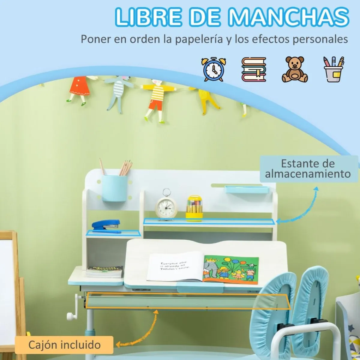 - Escritorio con estante y silla ajustable Azul y Blanco*Homcom Hot