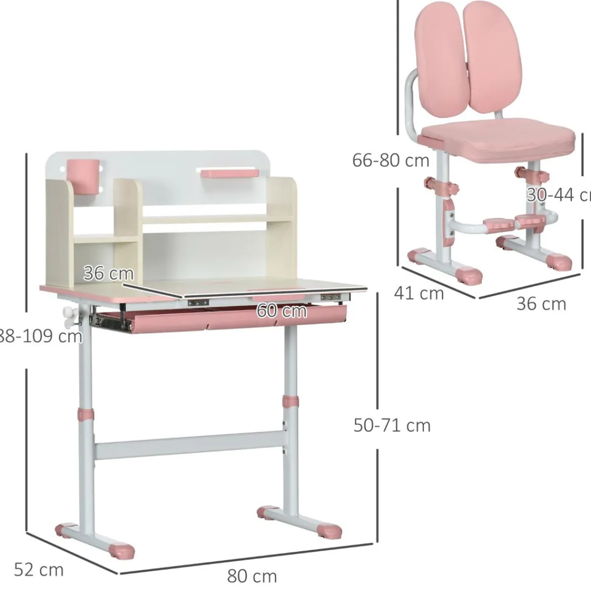 - Escritorio con estante y silla ajustable Rosa y Blanco*Homcom Hot