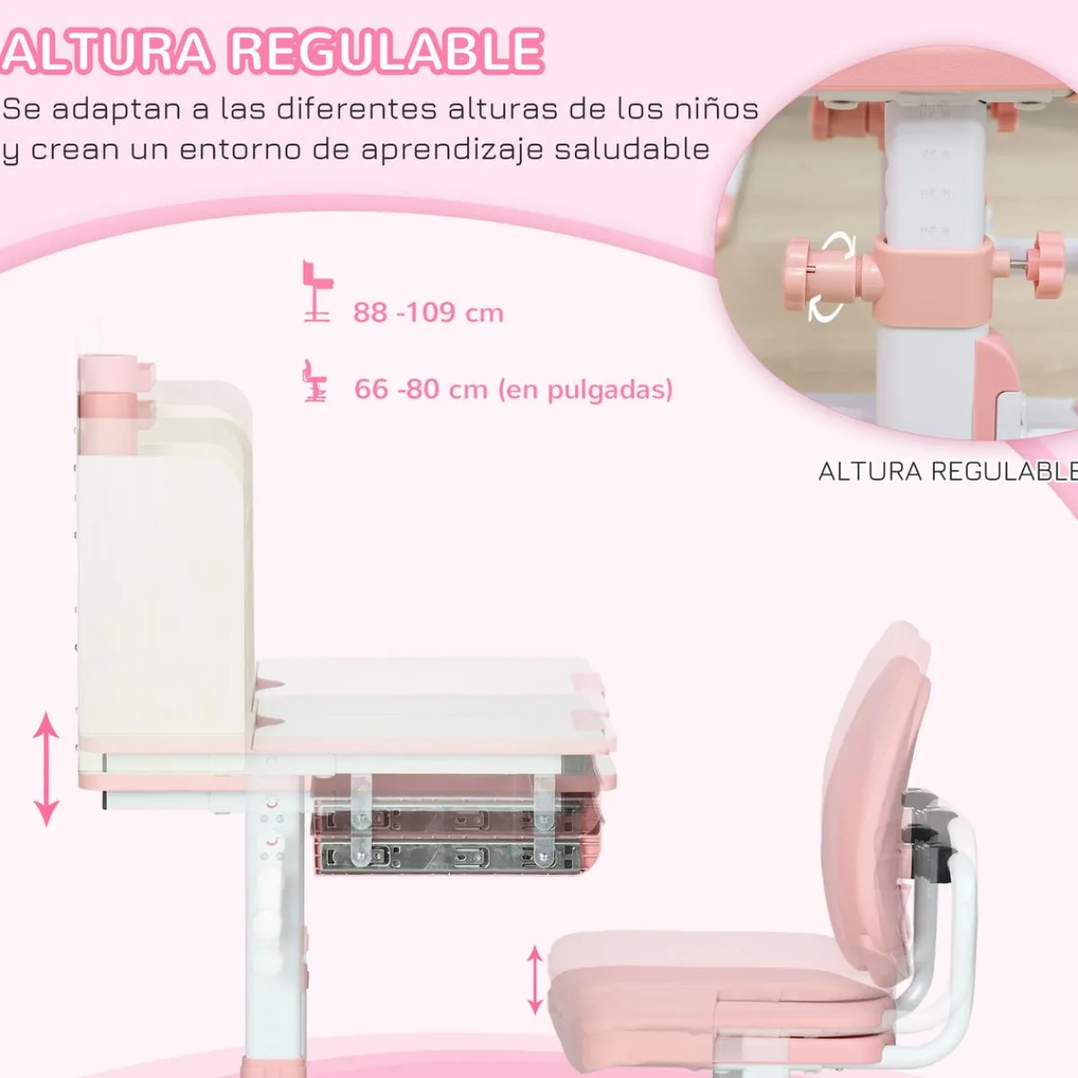 - Escritorio con estante y silla ajustable Rosa y Blanco*Homcom Hot