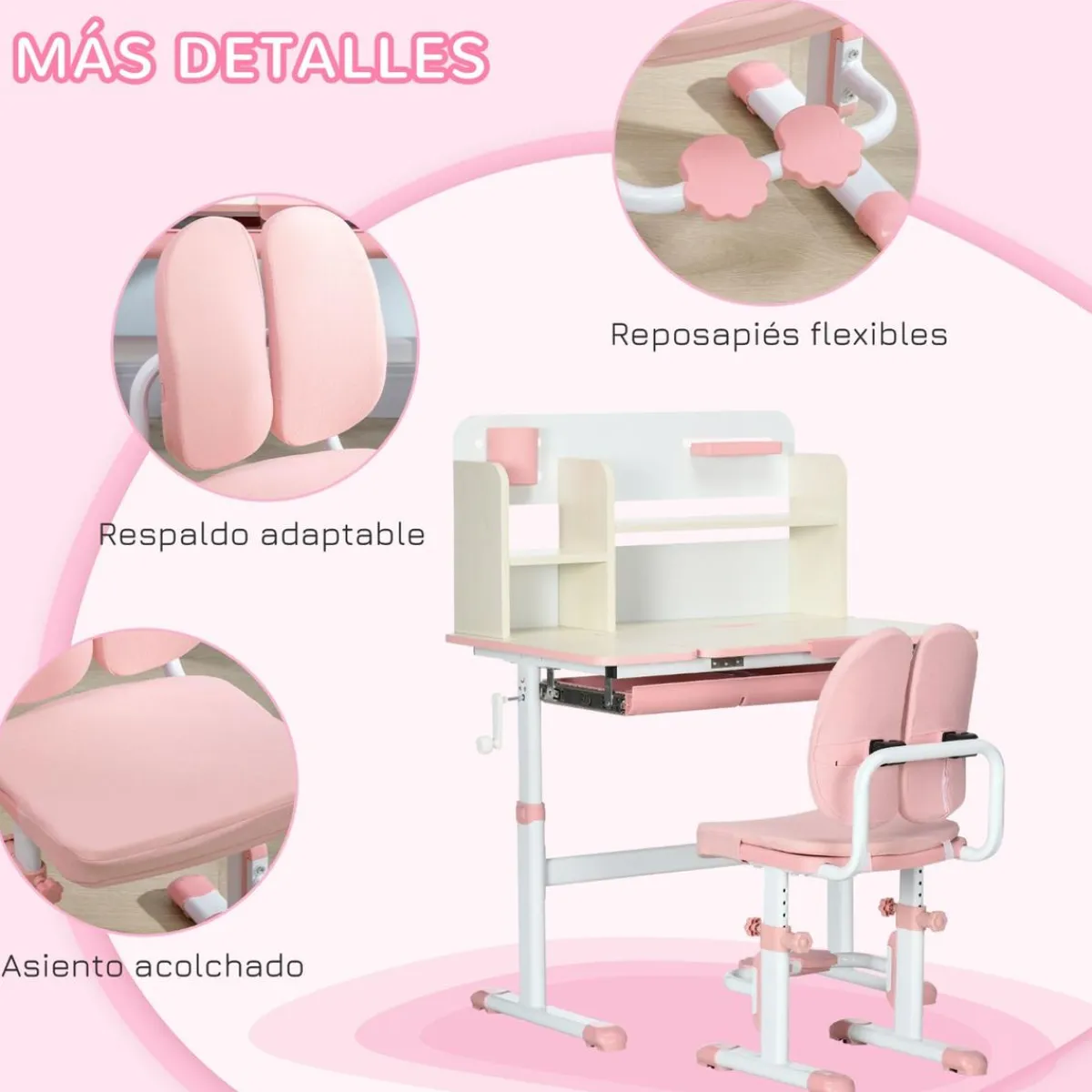 - Escritorio con estante y silla ajustable Rosa y Blanco*Homcom Hot