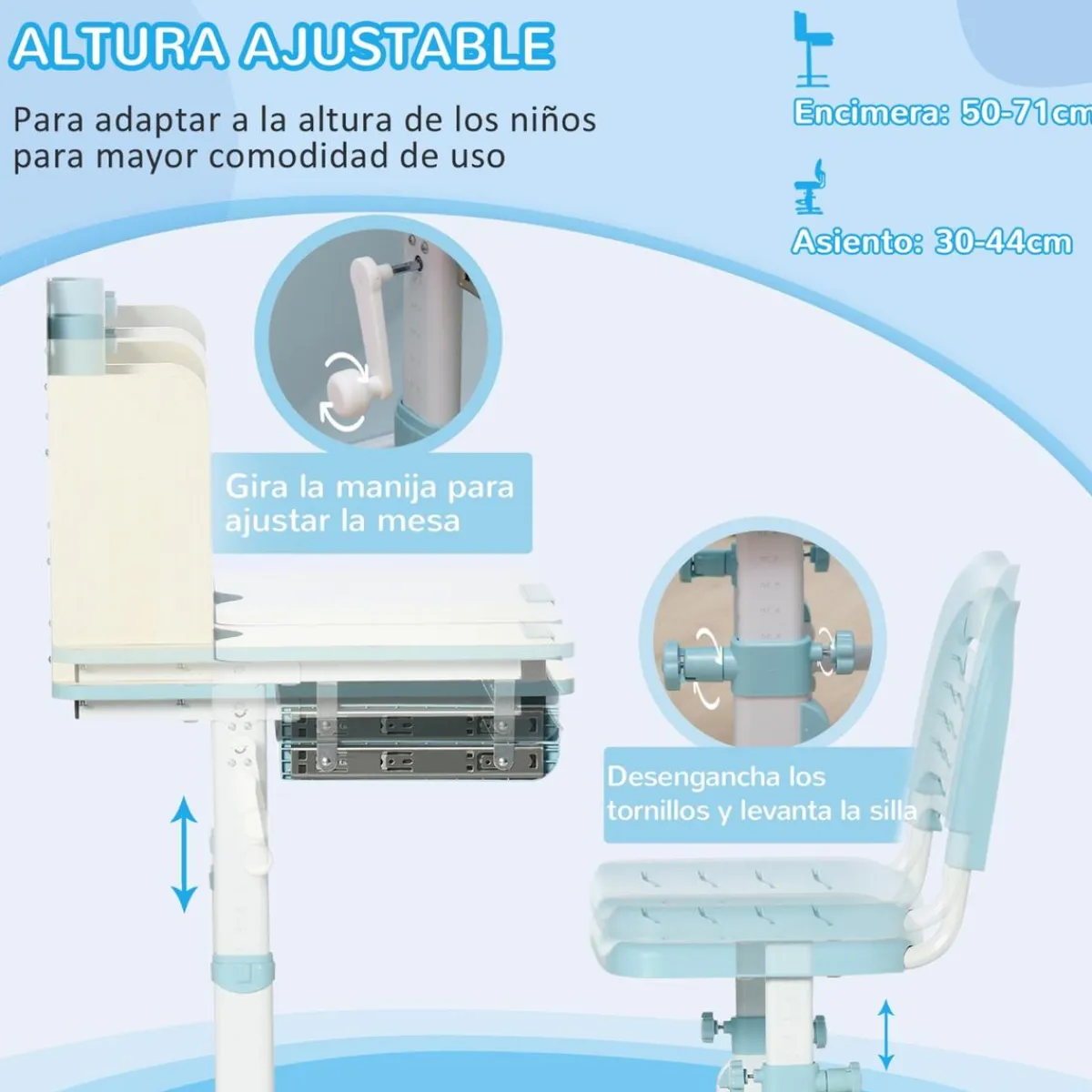 - Escritorio con estante y silla ajustable Blanco y Azul*Homcom Online