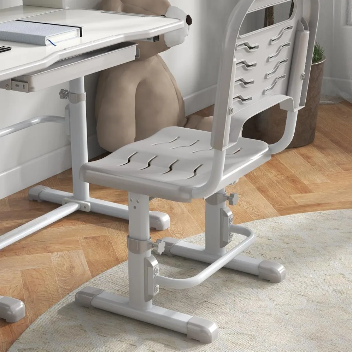 Online - Escritorio y silla ajustable Gris y Blanco Estilo De Vida