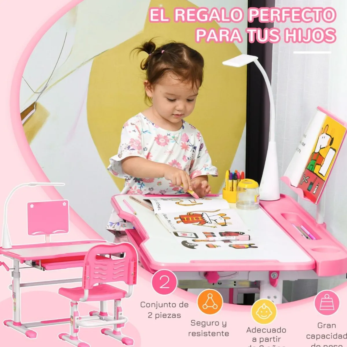 Online - Escritorio y silla ajustables Rosa Estilo De Vida