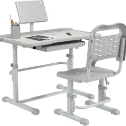New - Escritorio y silla ajustable Gris y Blanco Estilo De Vida