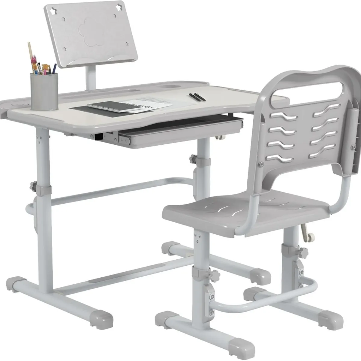 New - Escritorio y silla ajustable Gris y Blanco Estilo De Vida