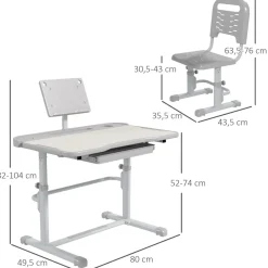 New - Escritorio y silla ajustable Gris y Blanco Estilo De Vida