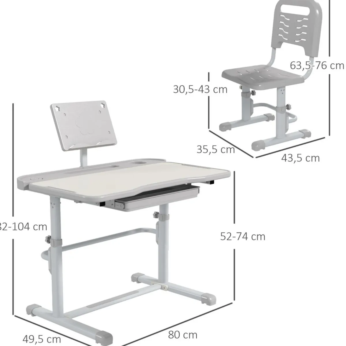 New - Escritorio y silla ajustable Gris y Blanco Estilo De Vida