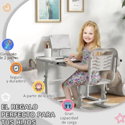 New - Escritorio y silla ajustable Gris y Blanco Estilo De Vida
