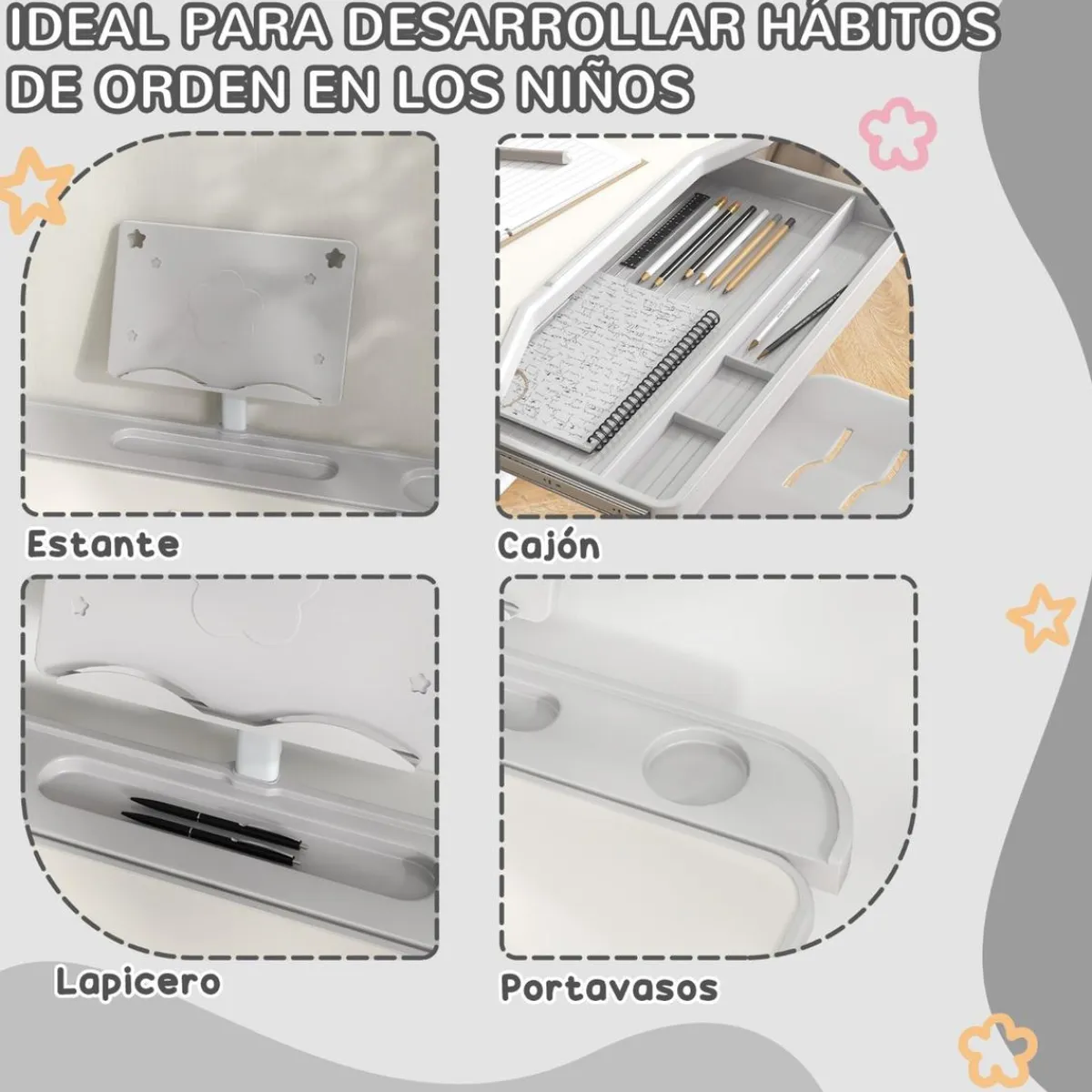 New - Escritorio y silla ajustable Gris y Blanco Estilo De Vida