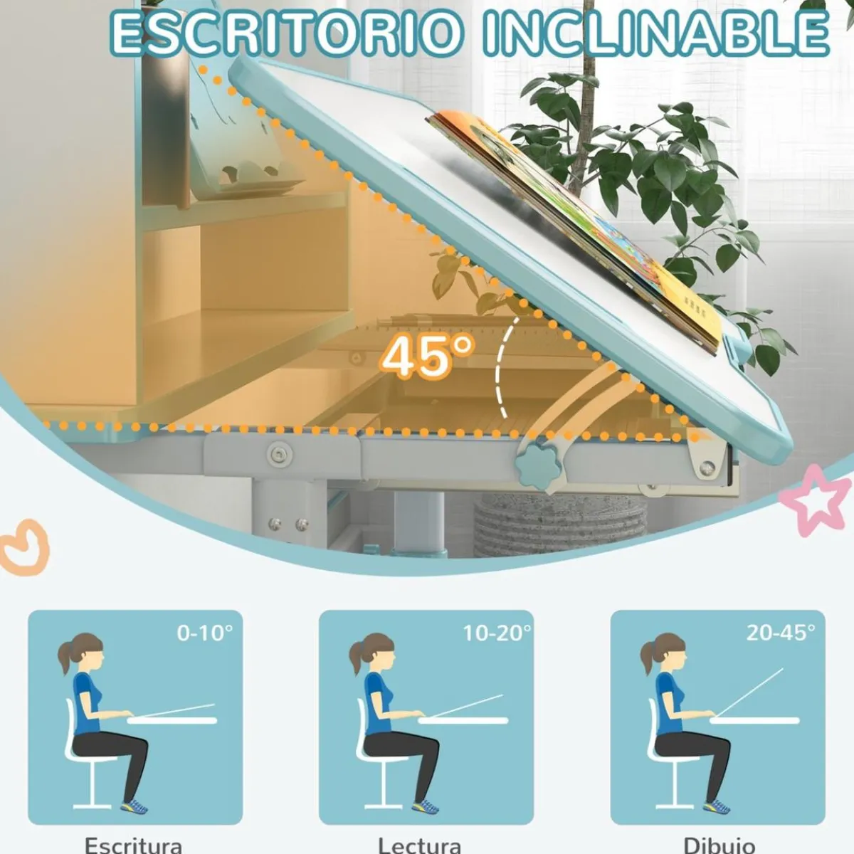 - Escritorio y silla ajustable Azul y Blanco Estilo De Vida