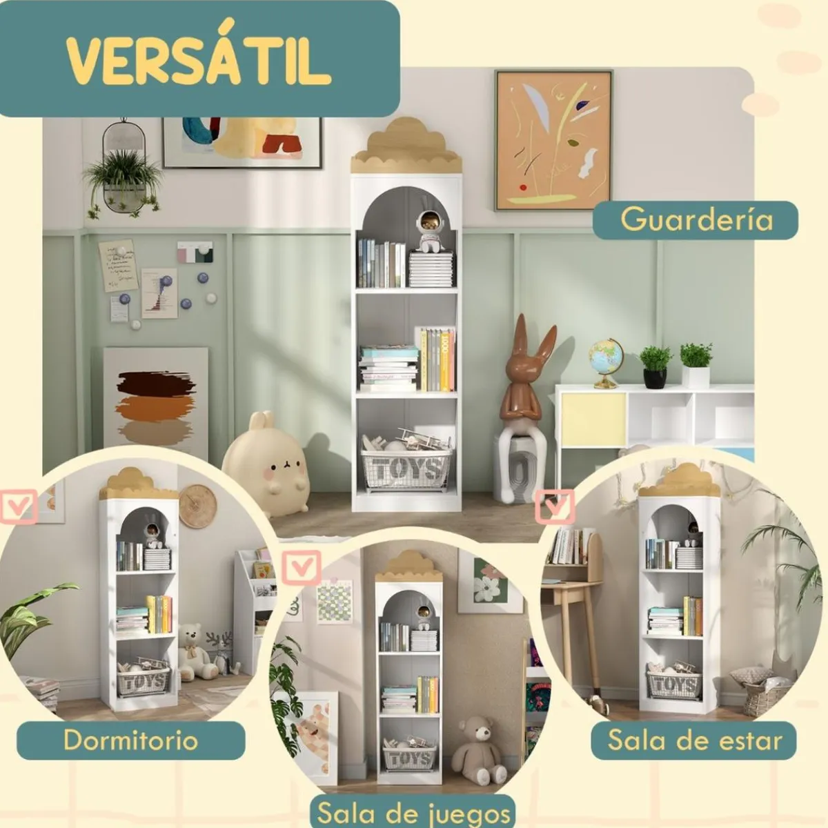 Online Homcom - Estantería infantil 3 niveles Blanco y Natural Estilo De Vida