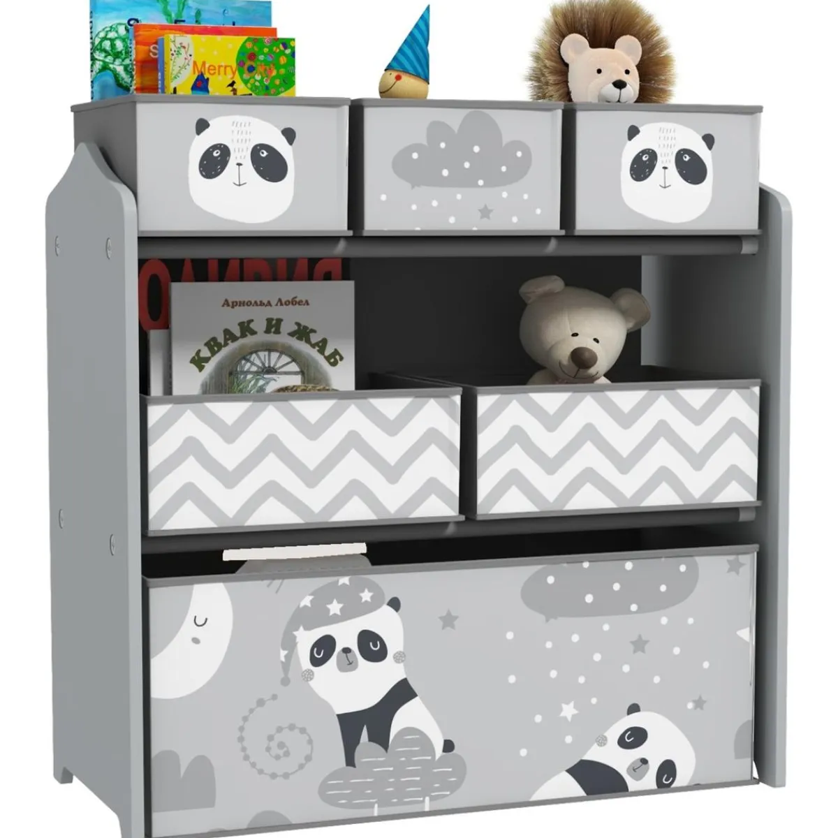 Outlet Homcom - Estantería para juguetes 6 cajas tela Gris Estilo De Vida