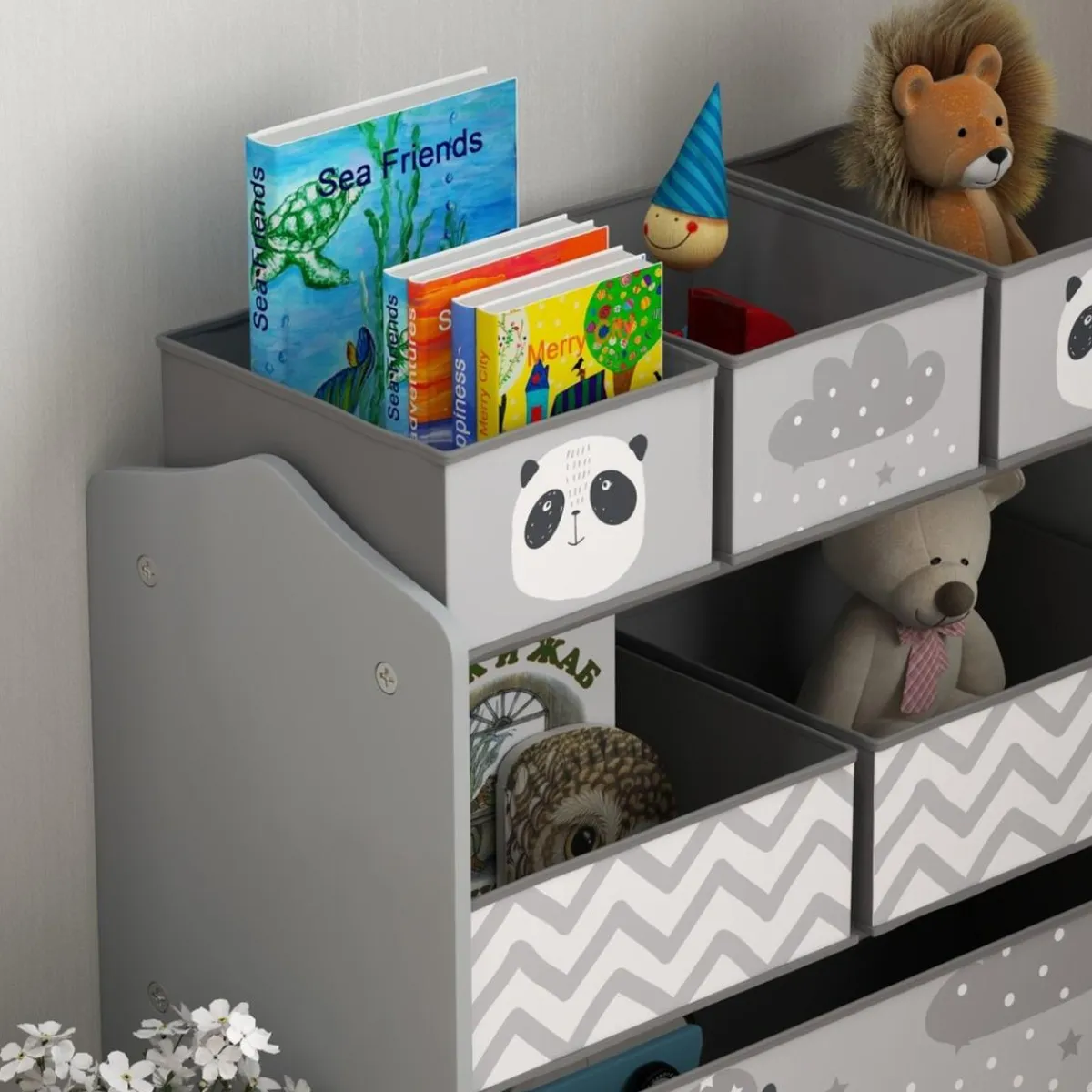 Outlet Homcom - Estantería para juguetes 6 cajas tela Gris Estilo De Vida